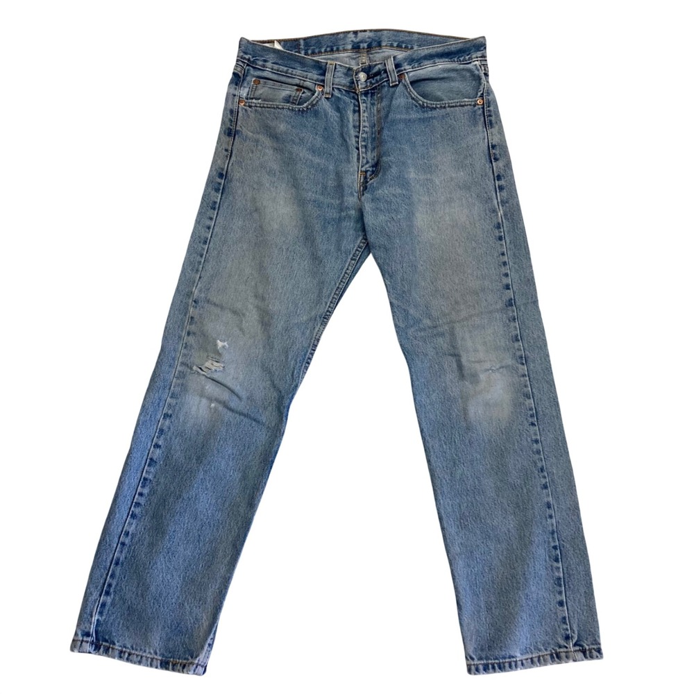 Levis 505 Regular Fit Straight Leg Jeans Light Wash Denim Blue Mens 32x28
